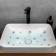 One Sheet Of Fresh Cherry Blossom Petal Tile Sticker, Self-Adhesive Sink Decoration Sticker, Bathroom And Kitchen Fresh Floral Beautifying Decal, Pink Flower Sticker, Waterproof PVC Self-Adhesive Paper, Can Be Used For DIY, Suitable For Smooth Surfaces. - D - View 5
