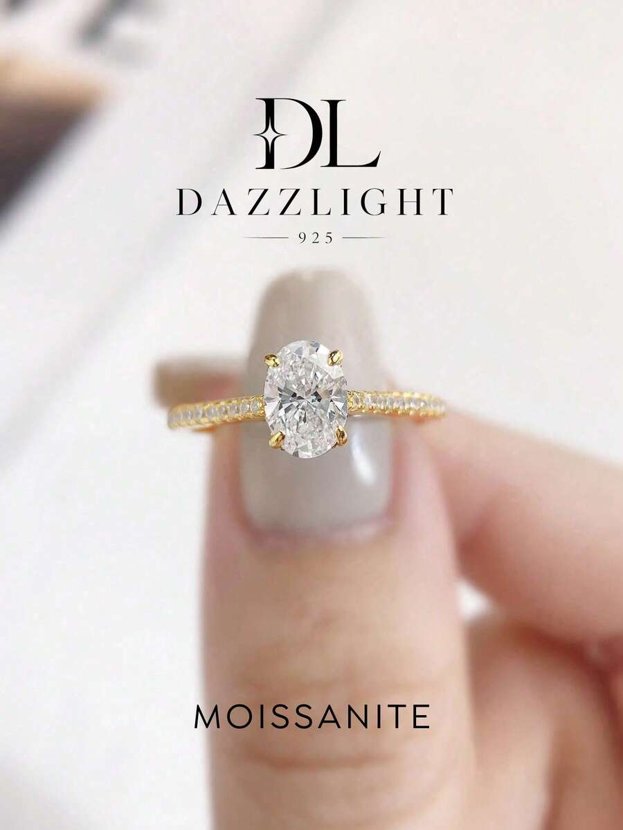 1pc 2ct Luxury Oval Moissanite Wedding Ring, 925 Sterling Silver Luxury Engagement Ring, Promise Ring, Anniversary Ring, Women's Jewelry Gift, New Year Gift - Oval Moissanite Ring With Diamonds - 1ct - View 1