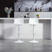 Adjustable Swivel Stool Set Of 2 / Modern Style Bar Stools / Plastic Backrest & Faux Leather Seat / Gas Spring Height Adjustment / Suitable For Kitchen Islands Or Dining Rooms - 白色 - 查看 2