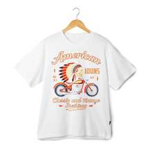 Camisa Clásica Americana Lavada, Unisex, Regalo de Calavera de Motociclista--Camisa para Entusiastas de Motocicletas - Blanco - Ver 4