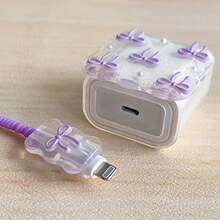 紫色蝴蝶結與白色珍珠花朵設計充電線保護套組 20W/18W，線材保護套，保護殼，相容於 Apple ，絕佳禮物選擇 - 淡紫色 - 查看 6