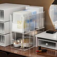 Large Capacity Acrylic Cosmetic Storage Box, Mask Storage Box, Transparent Divided Organizer, Vanity Table Desktop Skincare Product Display Rack - Multicolor - View 9