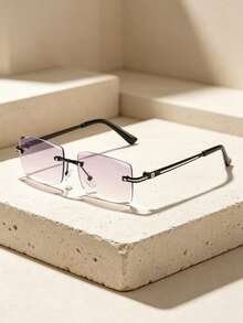 1 par de gafas rectangulares sin montura de metal para hombres, adecuadas para la vuelta a la escuela y la decoración de atuendos diarios - Multicolor - Ver 3