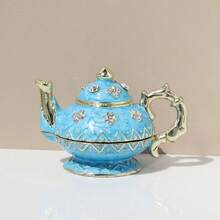 SIQIZHOU 1pc Enamel Decorated Teapot Jewelry Box, Exquisite Carved Enamel Jewelry Storage Box, Wedding Ring Box, Valentine's Day, Birthday Gift - Multicolor - View 7