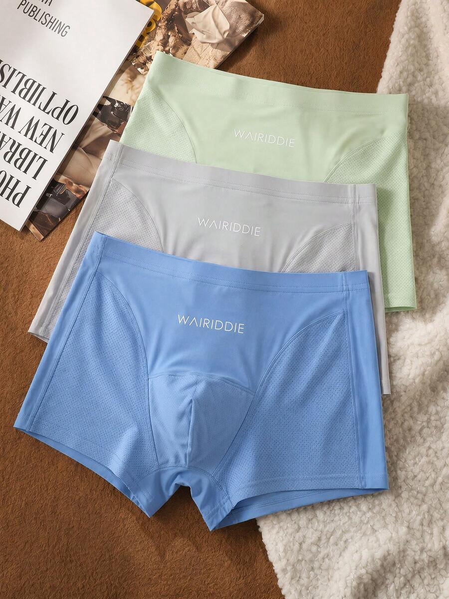 3pcs Men's Multicolor Ice Silk Mesh Printed Comfortable Boxer Briefs - Multicolor - View 1
