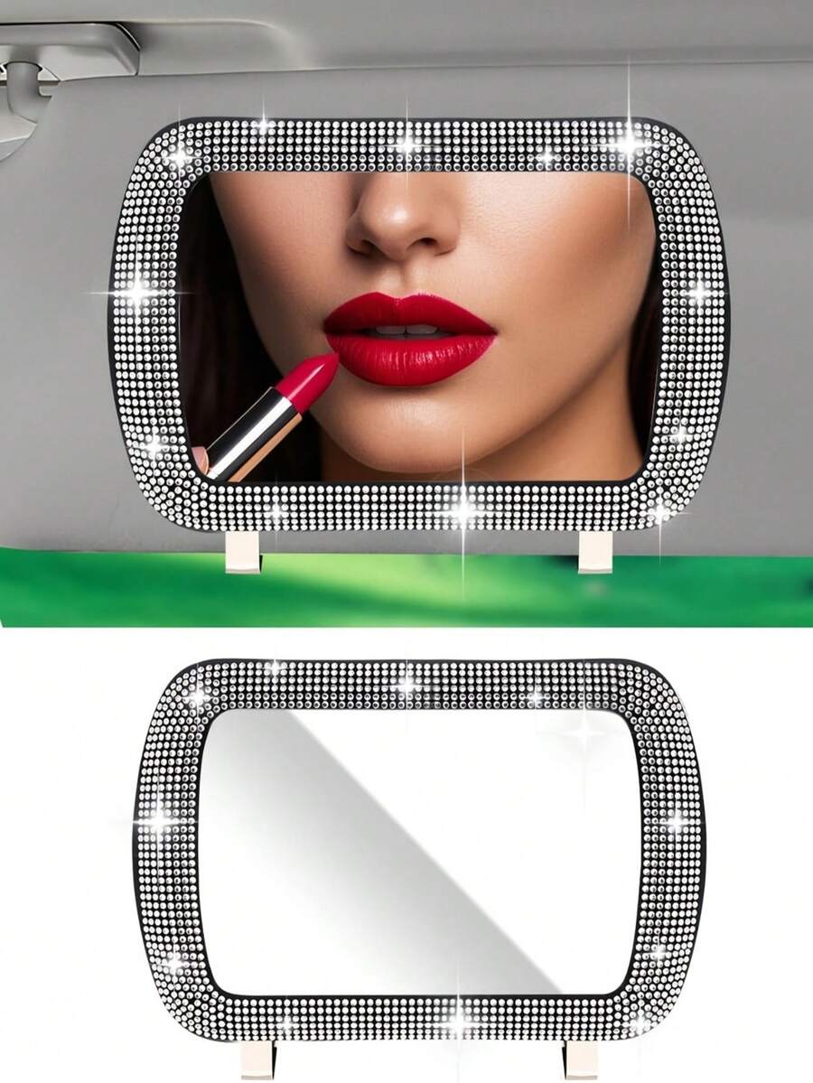 Car Sun Visor Makeup Mirror Without Light, Sparkling Rhinestone Crystal Sun Visor Makeup Mirror Clip, Suitable For Men And Women, Universal Style, Applicable To Sedans, SUVs, Trucks And RVs, Women's Car Accessories - Multicolor - View 1