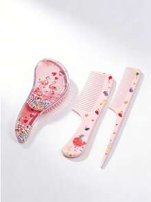 3pcs/Set Cartoon Hair Brush For Kids, Mini Massage Comb With Animal Pattern, Detangling Brush - 彩色 - 查看 1
