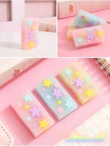 5pcs Star-Shaped Jelly Erasers, Low-Dust Ultra-Clean Cartoon Erasers, No-Trace High-Aesthetic, Suitable For Learning, Writing, First Day Of School - Multicolor - View 3