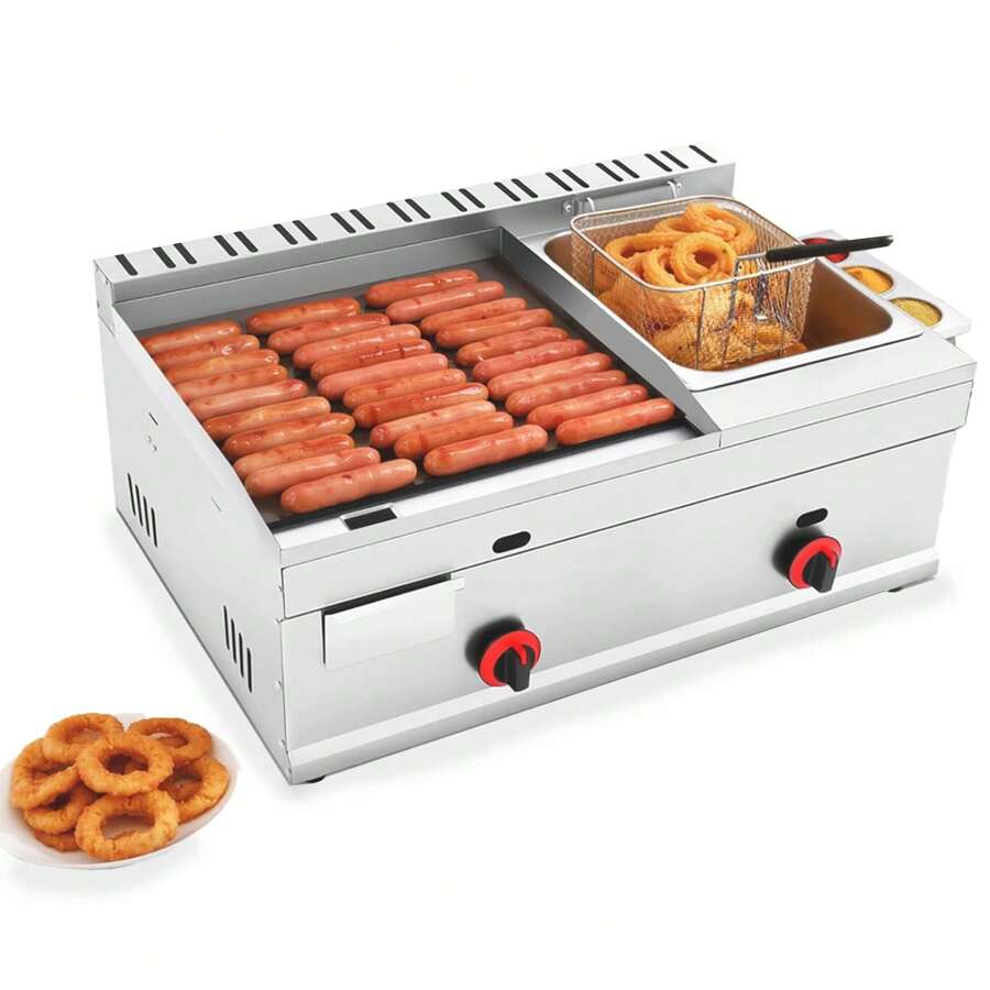 HOHOBLA 2-In-1 Commercial Propane Deep Fryer With Griddle, 6.34QT Stainless Steel Gas Propane Flat Top Grill Griddle With Removable Basket Countertop Fryer With Temperature Control For Restaurant Home Kitchen - Default - View 1