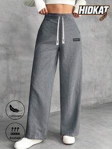 Hidkat Pantalones casuales de pana con cordón en la cintura para mujer, adecuados para uso diario casual y al aire libre, deportes de primavera/otoño e invierno - Gris - Ver 3