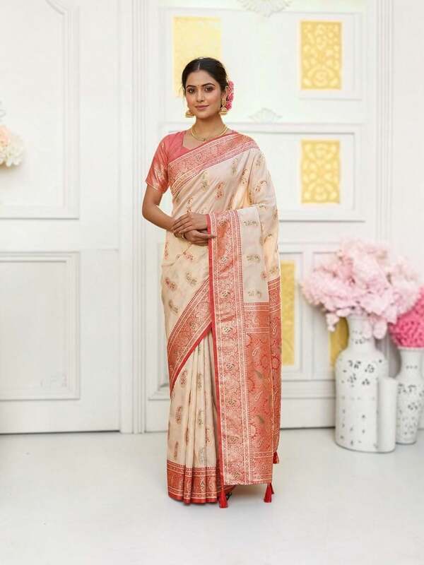 Soft Silk Saree With Unstitched Blouse, Cultural Wear For Women