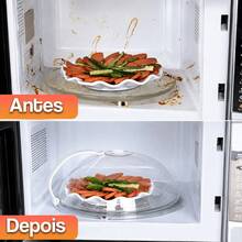 Tampa de Microondas Com Válvula e Alça de Plástico Protetor de Alimentos 25cm Anti Sujeira Cozinha - Transparente - Visão 2