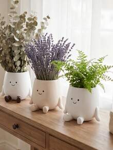 1 pieza Jarrón sonriente lindo - Decoración de flores secas estilo crema, adorno floral de escritorio, adecuado para sala de estar, decoración del hogar, decoración de la habitación, decoración estilo nórdico, decoración de entrada de la sala de estar, coleccionable, regalo único, centro de mesa de escritorio - Nuevo modelo - Ver 6