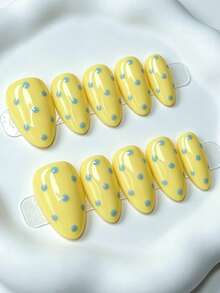 Zysa 10 piezas de uñas postizas hechas a mano, uñas cortas para vacaciones de verano, fiesta de graduación - Multicolor - Ver 3