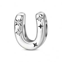 1 pieza Encanto de cuentas de la serie de iniciales estrelladas de estilo cielo estrellado celestial de plata de ley S925 de baja alergia, adecuado para pulsera original, fabricación de joyas DIY para mujeres, regalo de cumpleaños - Blanco - Ver 29