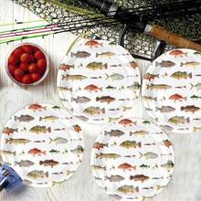 10入釣魚主題生日派對一次性紙盤，魚類賞析主題生日派對餐具，多款魚紋易撕紙盤，適用節日慶祝生日派對茶會婚禮，精緻工藝時尚搭配裝飾 - 彩色 - 查看 4