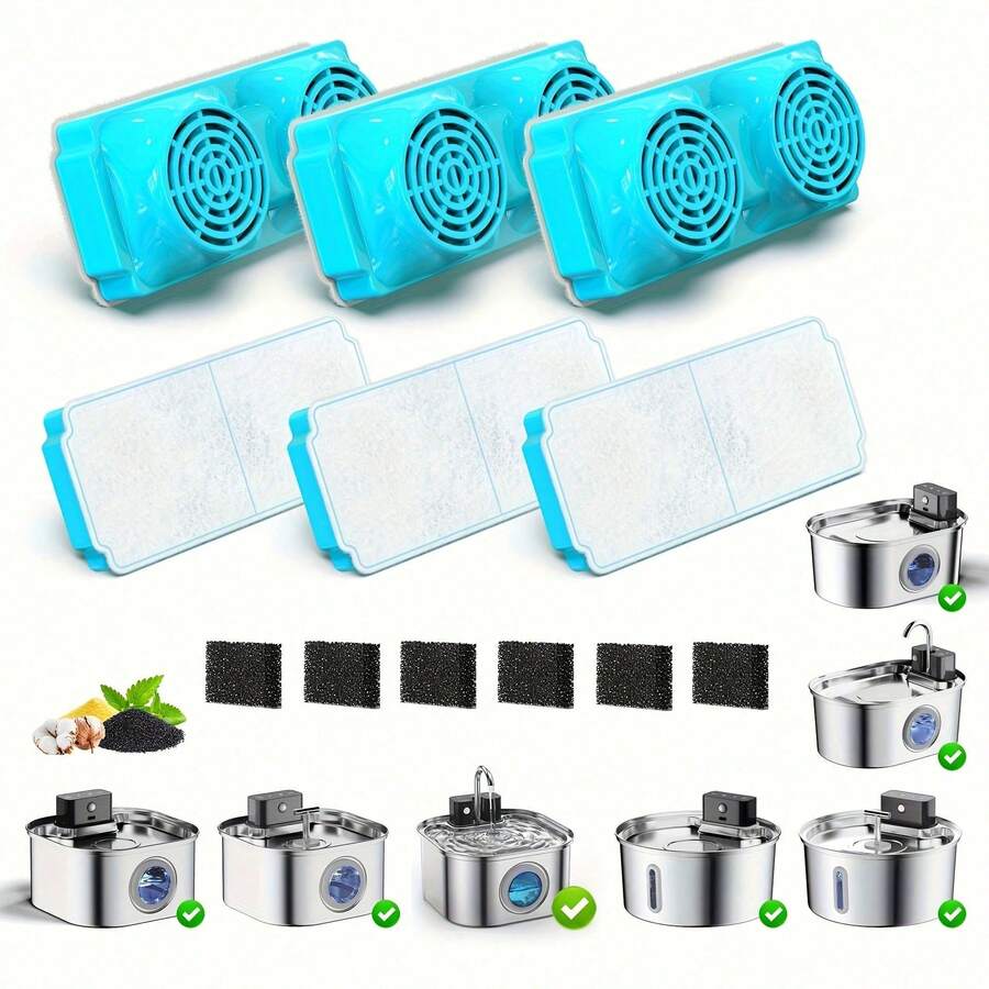 Cat Water Fountain Replacement Filter, Suitable For 3.2L/108oz Automatic Pet Water Fountain, Equipped With Quadruple Filtration System, Compatible With Stainless Steel Gravity Pet Water Fountain, High Cost-Effective Cat Filter Set - Multicolor - View 1