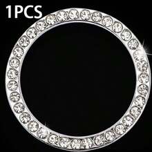 1pc Car One-Touch Start Button Decorative Ring, Inlaid Diamond Crystal Ignition Ring, White - White Diamond Starter Ring - View 11