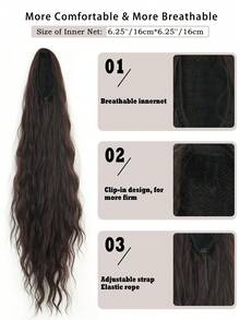 7JHH WIGS 女款 34 吋咖啡棕挑染捲浪馬尾接髮，抽繩固定，柔軟合成髮，適合日常、派對與瞬間增加髮量 - 咖啡棕 - 查看 5