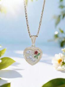 Vintage Textured Heart Necklace, Hand Painted Red Rose Charm Perfect, Mother's Day / Birthday Gift For Mom - Heart-shaped Roses - View 8