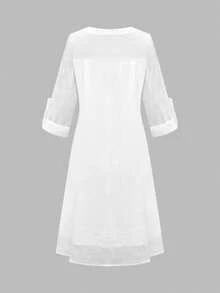 Solid Color Elegant Bohemian Party Dress With Embroidered Applique Mesh Patchwork White - White - View 8