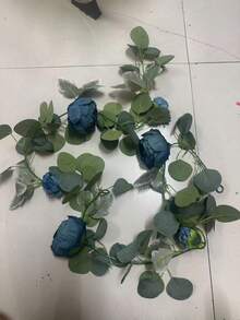 1件裝皇家藍絲綢布料金錢樹與滿天星藤蔓，居家裝飾桌上中心裝飾，適用派對與婚禮 - 藍色 - 查看 10