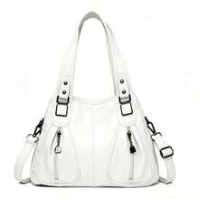 Women's Soft Leather Handbag That Can Be Used As A Shoulder Bag Or Crossbody Bag. Its Design Is Simple, Casual, Elegant And Versatile, Ideal For Middle-Aged Mothers. - 白色 - 查看 5