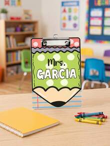1pc Custom Teacher Clipboard,Personalized Name Pencil Shaped Clipboard,Cute Polka Dot Teacher Appreciation Gift,Rainbow Apple Crayon Pattern,Great For Classroom Office Use,Perfect For Teachers,Tutors Educators,Classroom Use,Lesson Planning - Multicolor - View 10