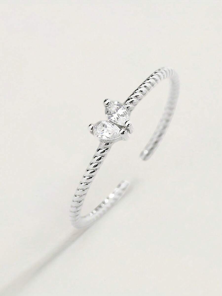 1pc S925 Sterling Silver Ins Style Heart Twisted Thin Ring, Minimalist Gentle Vibe Accessory For Women, Suitable For Commute And Date, Romantic Niche Gift For Best Friend And Girlfriend - Heart - View 1