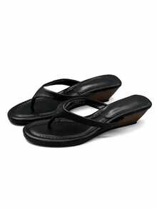 Sandal Selop Bertumit Rendah Suede Gaya Prancis Terbaru Musim Panas 2026, Sandal Selop Serbaguna untuk Aktivitas Luar Ruangan - Hitam - View 4