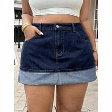 Plus Size Denim Skirts - Dark Wash - View 3