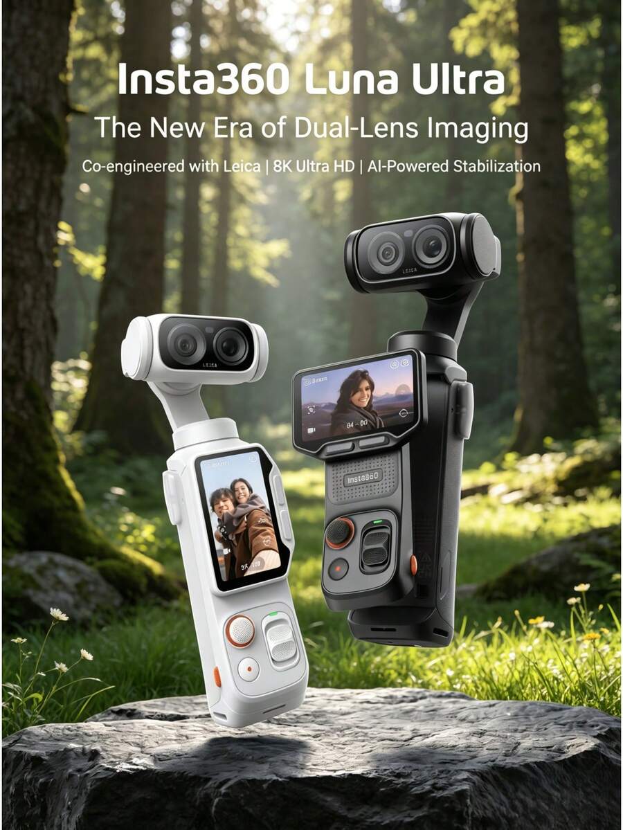 Insta360 Luna Ultra 8K Flagship Dual-Lens Gimbal Camera, Vlog Travel Photography Tool, 1-Inch AI Triple-Chip Excellent Night Vision, Official Standard (Brand New, Activated Only)