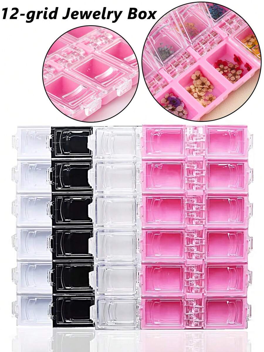 12-Grid Nail Decoration Storage Box, Nail Studio Nail Container, Transparent Box, Can Store Fake Nails, Nail Additions, Portable Container, Nail Decoration Storage Box - Multicolor - View 1