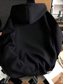 Men's Smiling Face Print Long Sleeve Drawstring Hoodie, Back To School, Autumn - Black - View 2