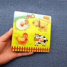 MuTongXB 1件 12個月+ 嬰兒木製農場動物插銷拼圖，小掌心尺寸卡通造型對應板，室內遊戲感官玩具 - Puzzle-Farm - 查看 5