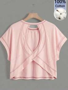 Camiseta   con espalda descubierta y mangas de murciélago - Rosa 2 - Ver 5