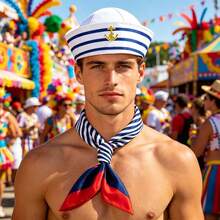 1, 2, 4, 6 Pieces, Adult Navy-Style Hats, Halloween Cosplay Photo Props, Sailor Hats, Anchor Decorations, Navy Striped Cosplay Party Costume Hats - Multicolor - View 9