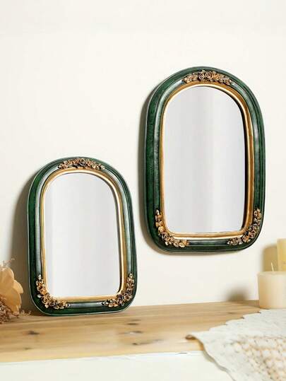 European Vintage Green Princess Sculpture Retro Makeup Mirror Photography Prop Desktop Creative Combination Mirror Resin Table Mirror, Suitable For Home Decor, Bathroom Decor, Bedroom Decor, Makeup Mirror, Vacation, Gift For Female Friends