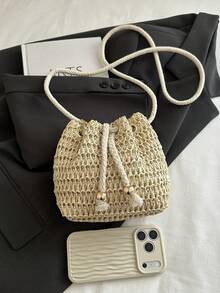 Bolso Bandolera Mini Tipo Cubo con Cadena de Color Liso de Moda - Caqui - Ver 8