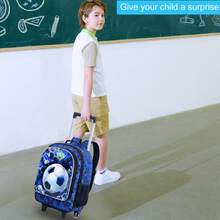 Set Ransel Anak Laki-Laki 3 Bagian Motif Sepak Bola, Bahan Tahan Lama, Dilengkapi Pegangan Teleskopik dan Tali Bahu yang Dapat Diatur, Gaya Olahraga Keren, Cocok untuk Sekolah dan Perjalanan - Hitam - View 7