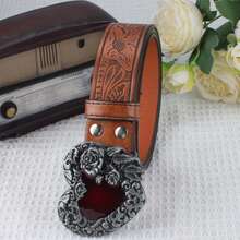 Minimalist Versatile Red Heart Rose Buckle Belt, Essential Gift - Multicolor - View 8