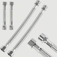 1pc Home Use 304 Stainless Steel Corrugated Flexible Hose, Extended Size Universal Swivel Function, Multiple Sizes Available, High And Low Temperature Resistant, Hot And Cold Water Inlet Pipe, Bathroom Hardware Accessory - Metal Hose - View 2