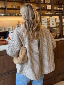 New Plaid Button-Up Women's Jacket, Casual College Style, Vacation, All Season Brown - Brown - View 2