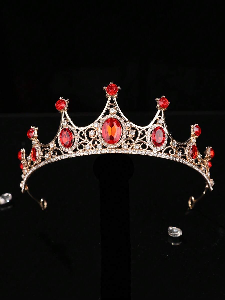1件時尚精緻合金皇冠,適合女性婚禮派對髮飾、公主生日派對禮物、表演服裝配件、化妝舞會皇冠 - 紅色 - 查看 1