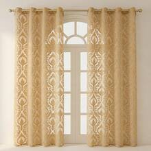 1pc European Style Cutout Floral Sheer Curtain, Lightweight Decorative Window Dressing - Gold - View 10
