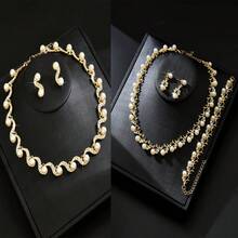 3pcs/Set Geometric Bridal Necklace, Earrings Elegant Jewelry Set, Graduation Gift Valentine's Day Accessories,Summer,Jewellery - Gold - View 6