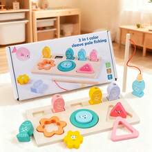 1 Set Baby Fishing Shape Puzzle Toy, Geometric Shape Color Sorting Hand-Eye Coordination Training Wooden Educational Toy - Multicolor - View 11