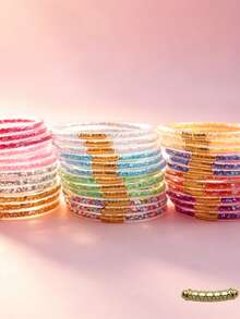 3pcs Set Fashion PVC Ultra-Light Ultra-Clear Transparent Plastic Tube Multi-Layer Stackable Rhombus Sequin Bracelets, Suitable For Women's New Year Party Wear, Best Friend Gift - 3 Pieces/set, Diamond Shape - View 1