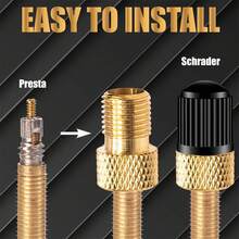 2pcs Brass French Valve Adapter, Converts Presta To Schrader, Use Standard Pump Or Air Compressor To Inflate Tires, 2pcs Black Tire Valve Caps (Granular Style) - Multicolor - View 3
