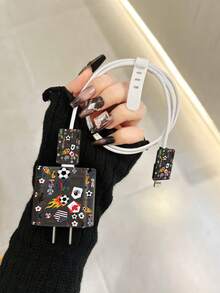 世界盃圖案設計充電線保護套，相容 20W Apple 充電器，極簡風 Apple 充電器保護套，適用於 20W Phone 15/16/17 Pro Max 充電線保護套，防刮防咬，適用於 13/14 Plus 充電器配件與手機配件 - 彩色 - 查看 1